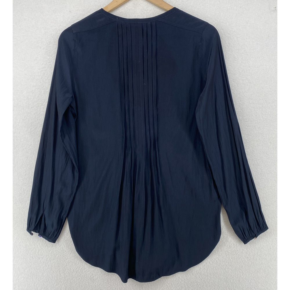 CALYPSO ST BARTH Top XS Satin Tunic Blouse Pintuck Popover Long Sleeve Blue - Picture 3 of 12